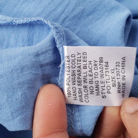 Umgee Tiered Dress Printed Flutter Sleeves V Neck Collar Midi Blue XL - Picture 11 of 11